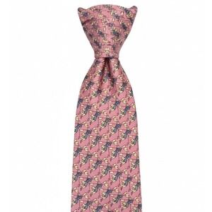 Hermes Men's Tie Flying Flag Bearers Pink Silk 7172 FA 3.5" (W) x 56" (L) euc